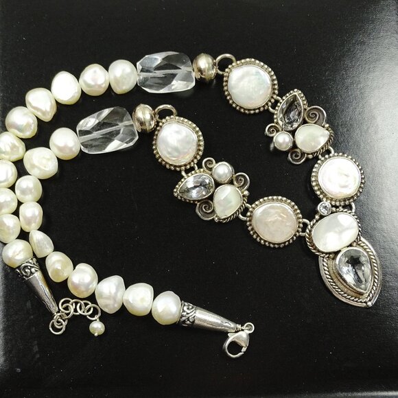 ECHO of the DREAMER Sterling Silver FW White MOP Pearls & Clear Quartz Necklace - Picture 2 of 11